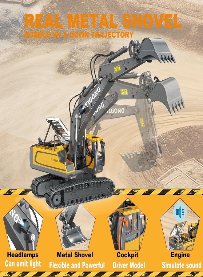 Junona Rc Excavator 11 Channel Rc Excavator Truck Toys Metal Shovel, 1/20 Remote Control Construction Vehicles Tractor, 2.4Ghz Boy Toy Gift for Kids and Adults, Multicolor - Image 3